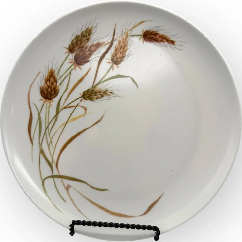 Vintage Texas-Ware Melamine Plate Set 8pc Wheat Pattern G-3 G-15 Brown White MCM